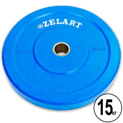 Бамперные диски для кроссфита Bumper Plates резиновые d-51мм Zelart Z-TOP ТА-5125-15 15кг (синий) TA-5125-15 фото