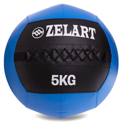 Мяч волбол для кроссфита и фитнеса 5кг Zelart WALL BALL FI-5168-5 (PU, наполнитель-метал. гранулы, d-33см, черный-синий) FI-5168-5 фото