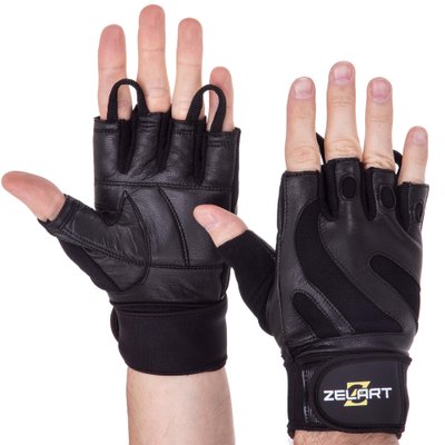 Перчатки для тяжелой атлетики кожаные ZELART SB-161064 (спандекс, неопрен, открытые пальцы, р-р S-XXL, черный) SB-161064_Черный_S фото