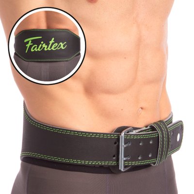 Пояс атлетический кожаный FAIRTEX 167075 (ширина-6in (15см), р-р S-XL, с подкладкой для спины, черный) 167075_M фото