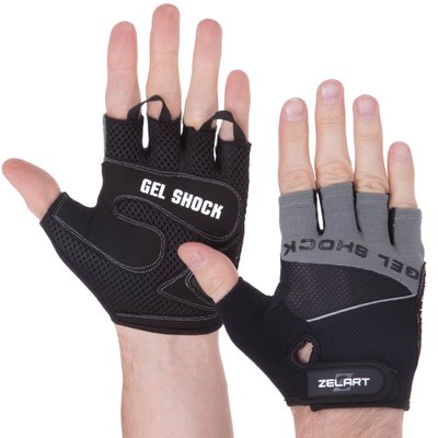 Перчатки для фитнеса ZELART SB-161576 (PVC, спандекс, сетка, открытые пальцы, р-р S-XXL, черный-серый) SB-161576_Черный-серый_S фото