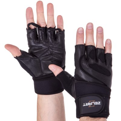 Перчатки для тяжелой атлетики кожаные ZELART SB-161074 (спандекс, неопрен, открытые пальцы, р-р S-XXL, цвета в ассортименте) SB-161074_Черный_S фото