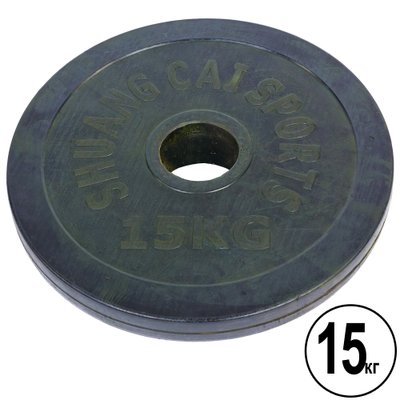 Блины (диски) обрезиненные d-52мм SHUANG CAI SPORTS ТА-1448 15кг (металл, резина, черный) TA-1448-15B фото