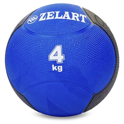 Мяч медицинский медбол Zelart Medicine Ball FI-5121-4 4кг (резина, d-21,5см, синий-черный) FI-5121-4 фото