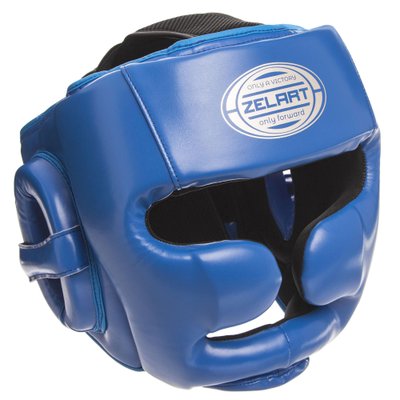 Шлем боксерский с полной защитой PU ZELART BO-1367 (р-р M-XL, цвета в ассортименте) BO-1367_Синий-серебряный_L фото