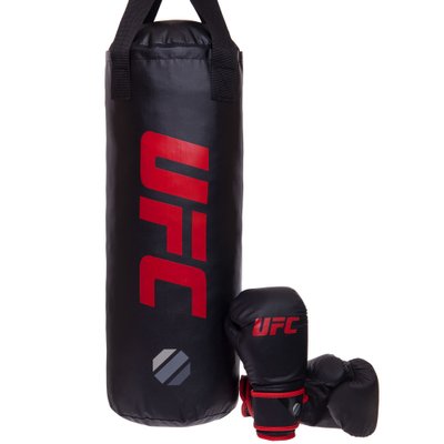 Боксерский набор детский (перчатки+мешок) UFC UHY-75154 Boxing (PVC мешок h-60см, d-23см, PU перчатки 6oz, черный) UHY-75154 фото