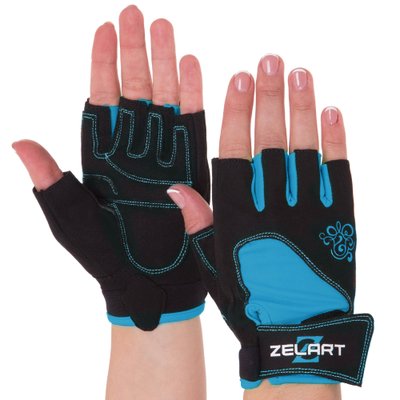 Перчатки для фитнеса ZELART SB-161728 (спандекс, неопрен, открытые пальцы, р-р XS-M, цвета в ассортименте) SB-161728_Черный-голубой_XS фото