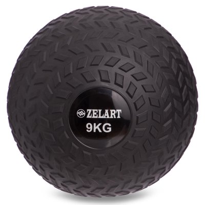 Мяч набивной слэмбол для кроссфита рифленый Record SLAM BALL FI-5729-9 9кг (PVC, минеральный наполнитель, d-23см, черный) FI-5729-9 фото