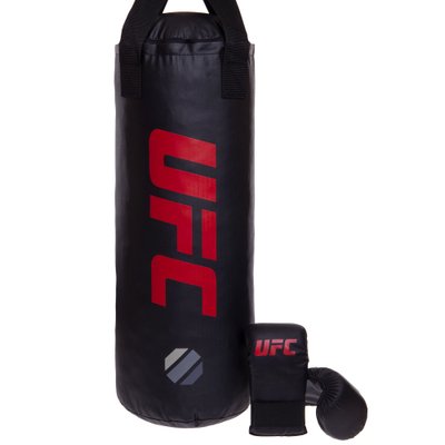 Боксерский набор детский (перчатки+мешок) UFC UHY-75155 MMA (PVC мешок h-60см, d-23см, PU перчатки снарядные, черный) UHY-75155 фото