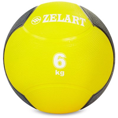Мяч медицинский медбол Zelart Medicine Ball FI-5121-6 6кг (резина, d-24см, желтый-черный) FI-5121-6 фото