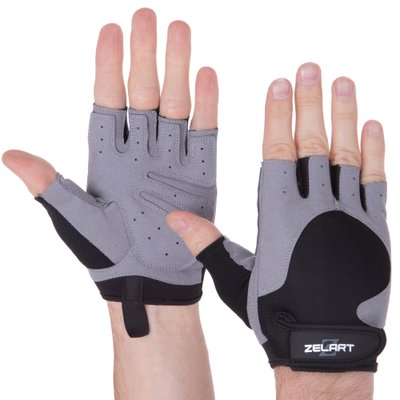 Перчатки для тяжелой атлетики ZELART SB-161578 (PVC, PL, открытые пальцы, р-р S-XL, черный-серый) SB-161578_Черный-серый_S фото