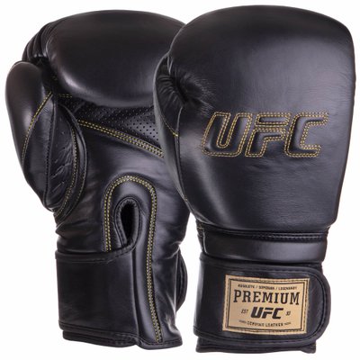 Перчатки боксерские кожаные на липучке UFC PRO Prem Hook & Loop UHK-75049 (р-р 14oz, черный) UHK-75049 фото