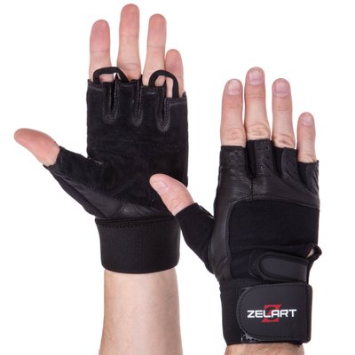 Перчатки для тяжелой атлетики кожаные ZELART SB-161085 (спандекс, эластан, открытые пальцы, р-р S-XXL, черный) SB-161085_Черный_S фото