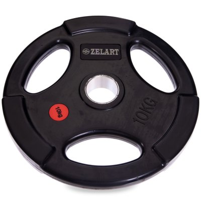Блины (диски) обрезиненные с тройным хватом и металлической втулкой d-51мм Z-HIT Zelart TA-5160-10 10кг (черный) TA-5160-10 фото