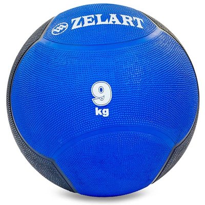 Мяч медицинский медбол Zelart Medicine Ball FI-5121-9 9кг (резина, d-28,5см, синий-черный) FI-5121-9 фото