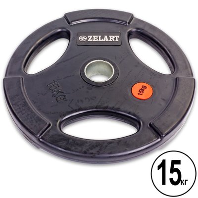 Блины (диски) обрезиненные с тройным хватом и металлической втулкой d-51мм Z-HIT Zelart TA-5160-15 15кг (черный) TA-5160-15 фото