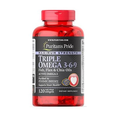 Maximum Strength Triple Omega 3-6-9 Fish, Flax & Chia Oils (120 softgels) 000017813 фото