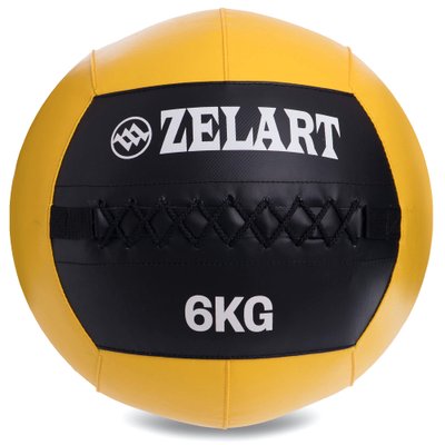 Мяч волбол для кроссфита и фитнеса 6кг Zelart WALL BALL FI-5168-6 (PU, наполнитель-метал. гранулы, d-33см, черный-желтый) FI-5168-6 фото