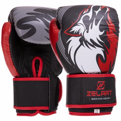 Перчатки боксерские кожаные на липучке ZELART VL-3084 (р-р 8-14oz, черный) VL-3084_8_унции фото