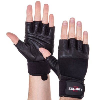Перчатки для тяжелой атлетики кожаные ZELART SB-161069 (спандекс, неопрен, открытые пальцы, р-р S-XXL, черный) SB-161069_Черный_S фото