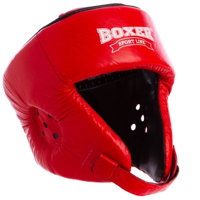 Шлем боксерский открытый с усиленной защитой макушки кожаный BOXER 2029 2029_Красный_M фото