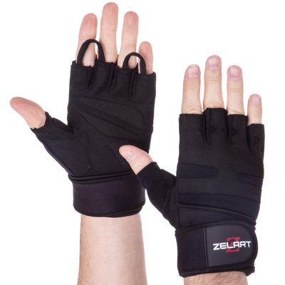 Перчатки для тяжелой атлетики кожаные ZELART SB-161086 (спандекс, неопрен, открытые пальцы, р-р S-XXL, черный) SB-161086_Черный_S фото