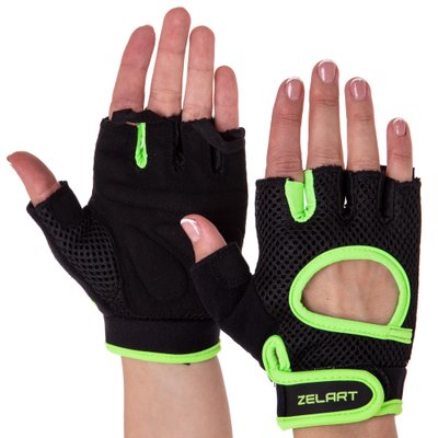 Перчатки для фитнеса ZELART SB-161580 (PL, PVC,открытые пальцы, р-р S-XL, цвета в ассортименте) SB-161580_Черный-зеленый_S фото