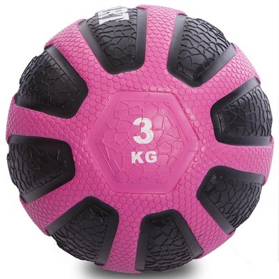 Мяч медицинский медбол Zelart Medicine Ball FI-0898-3 3кг (резина, d-23см, черный-розовый) FI-0898-3 фото
