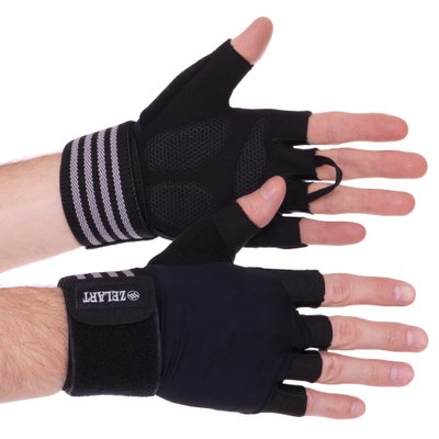 Перчатки для тяжелой атлетики Zelart TA-2241 (PL, микрофибра, лайкра, гель, открытые пальцы, р-р L, черный) TA-2241 фото