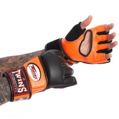 Перчатки для смешанных единоборств MMA кожаные TWINS GGL-4 (р-р M-XL, цвета в ассортименте) GGL-4_Черный-оранжевый_M фото