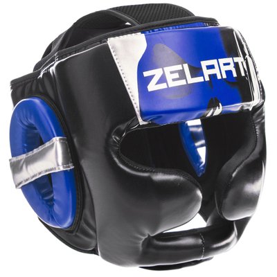 Шлем боксерский с полной защитой PU ZELART BO-1320 (р-р M-XL, цвета в ассортименте) BO-1320_Черный-синий_L фото