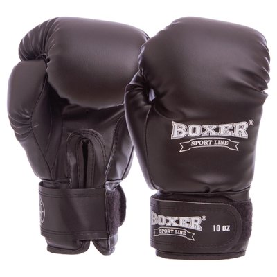 Перчатки боксерские искусственная кожа на липучке BOXER 2022 Элит (р-р 10-16oz, цвета в ассортименте) 2022_Черный_10_унции фото
