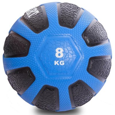 Мяч медицинский медбол Zelart Medicine Ball FI-0898-8 8кг (резина, d-28,6см, черный-голубой) FI-0898-8 фото