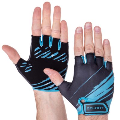 Перчатки для фитнеса ZELART MA-3887 (PL, эластан, открытые пальцы, размер XS-XL, цвета в ассортименте) MA-3887_Черный-синий_XS фото