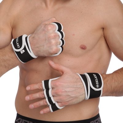 Перчатки атлетические для поднятия веса Zelart ZG-3616 размер S-XXL (PVC, PL, эластан, черный-белый) ZG-3616_S фото
