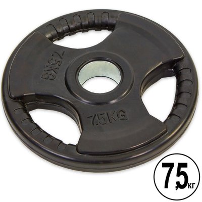 Блины (диски) обрезиненные с тройным хватом и металлической втулкой d-52мм Record TA-8122- 7,5 7,5кг (черный) TA-8122-7_5 фото