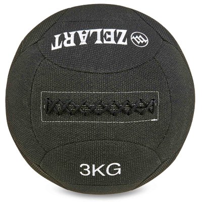 Мяч для кроссфита набивной в кевларовой оболочке 3кг Zelart WALL BALL FI-7224-3 (кевлар, наполнитель-метал. гранулы, d-35см, черный) FI-7224-3 фото