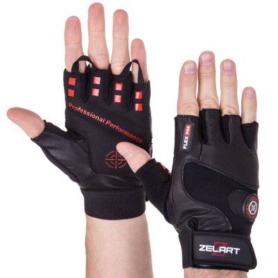 Перчатки спортивные кожаные ZELART SB-161552 (замша, спандекс, открытые пальцы, р-р S-XXL, черный) SB-161552_Черный_S фото