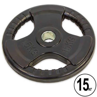 Блины (диски) обрезиненные с тройным хватом и металлической втулкой d-52мм Record TA-8122-15 15кг (черный) TA-8122-15 фото