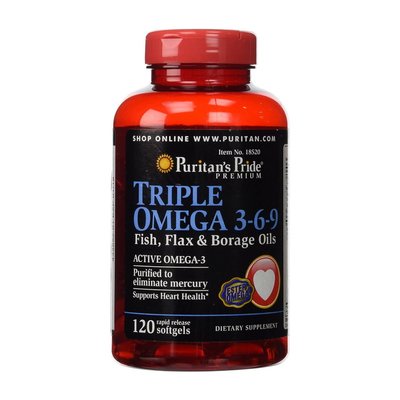 Triple Omega 3-6-9 Fish, Flax & Borage Oils (120 softgels) 000020511 фото