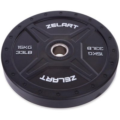 Бамперные диски для кроссфита Bumper Plates резиновые d-51мм Zelart TA-2258-15 15кг (d-45см,черный) TA-2258-15 фото