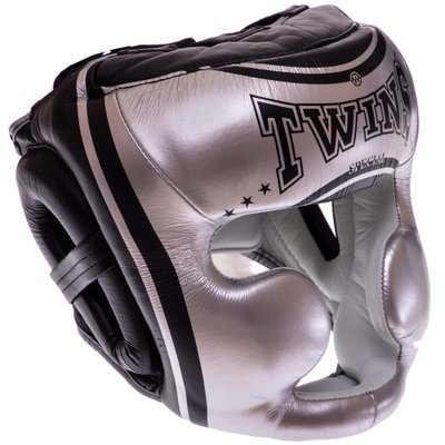 Шлем боксерский с полной защитой кожаный TWINS FHGL3-TW4 (р-р S-XL, цвета в ассортименте) FHG-TW4GD-BU FHGL3-TW4_Серебряный-черный_S фото