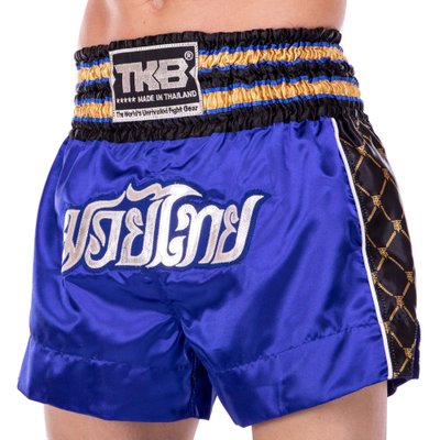 Шорты для тайского бокса и кикбоксинга TOP KING TKTBS-219 (сатин, нейлон, р-р XS-XXL, черный-синий) TKTBS-219_Черный-синий_XL фото
