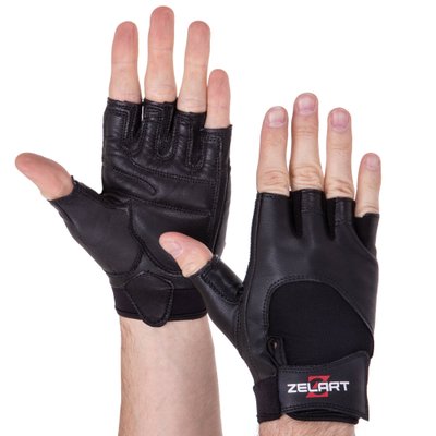 Перчатки спортивные кожаные ZELART SB-161556 (спандекс, открытые пальцы, р-р S-XXL, черный) SB-161556_Черный_S фото