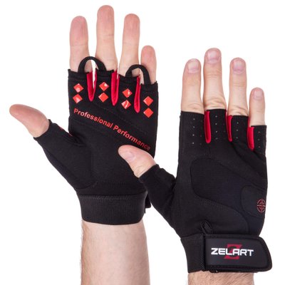 Перчатки спортивные ZELART SB-161560 (PVC, спандекс, открытые пальцы, р-р S-XXL, черный) SB-161560_Черный_S фото