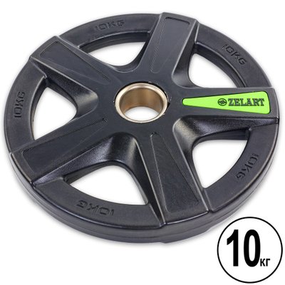 Блины (диски) полиуретановые 5 отверстий с металлической втулкой d-51мм Zelart TA-5335-10 10кг (черный) TA-5335-10 фото