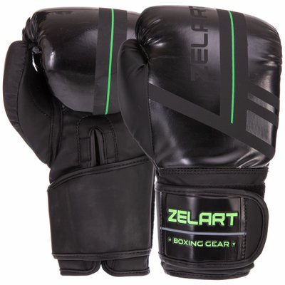 Перчатки боксерские PU на липучке ZELART VL-3085 (р-р 8-14oz, черный-салатовый) VL-3085_8_унции фото