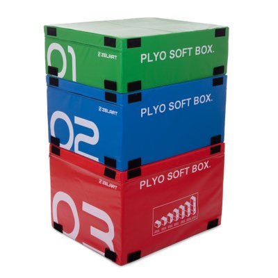 Бокс плиометрический мягкий набор из 3 тумб Zelart FI-3634 PLYO BOXES (MD6508) (EPE, PVC, р-р 90х75х30/45/60см, зеленый, синий, красный) FI-3634 фото