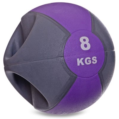 Мяч медицинский медбол с двумя рукоятками Zelart FI-2619-8 8кг (MD1213-8) (резина, d-27,5см, серый-фиолетовый) FI-2619-8 фото
