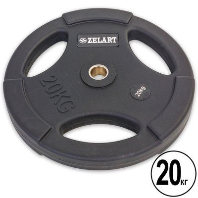 Блины (диски) полиуретановые с хватом и металлической втулкой d-28мм Zelart TA-5336-28-20 20кг (черный) TA-5336-28-20 фото